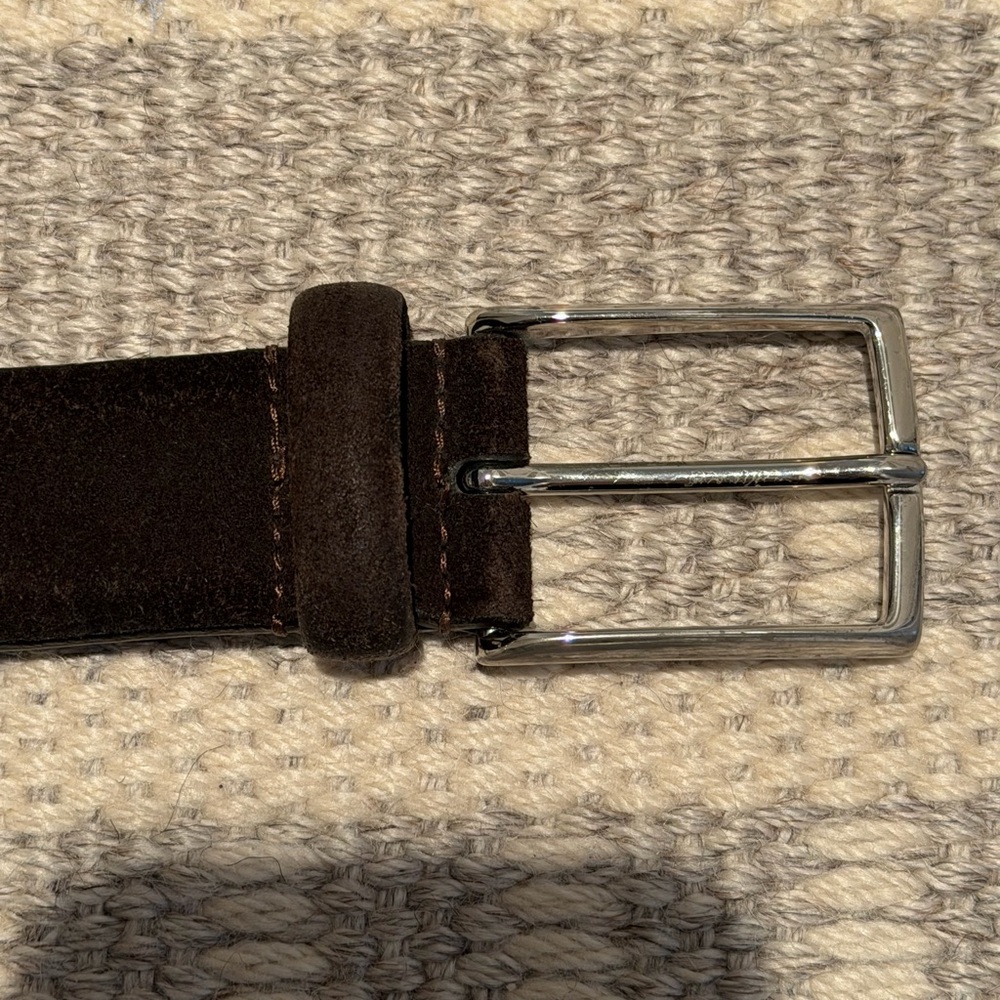 Brown Suede Belt with Silver Buckle